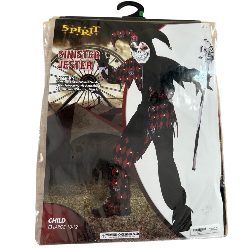 Spirit of Halloween SINISTER JESTER Halloween Costume Child Size Large (10-12)